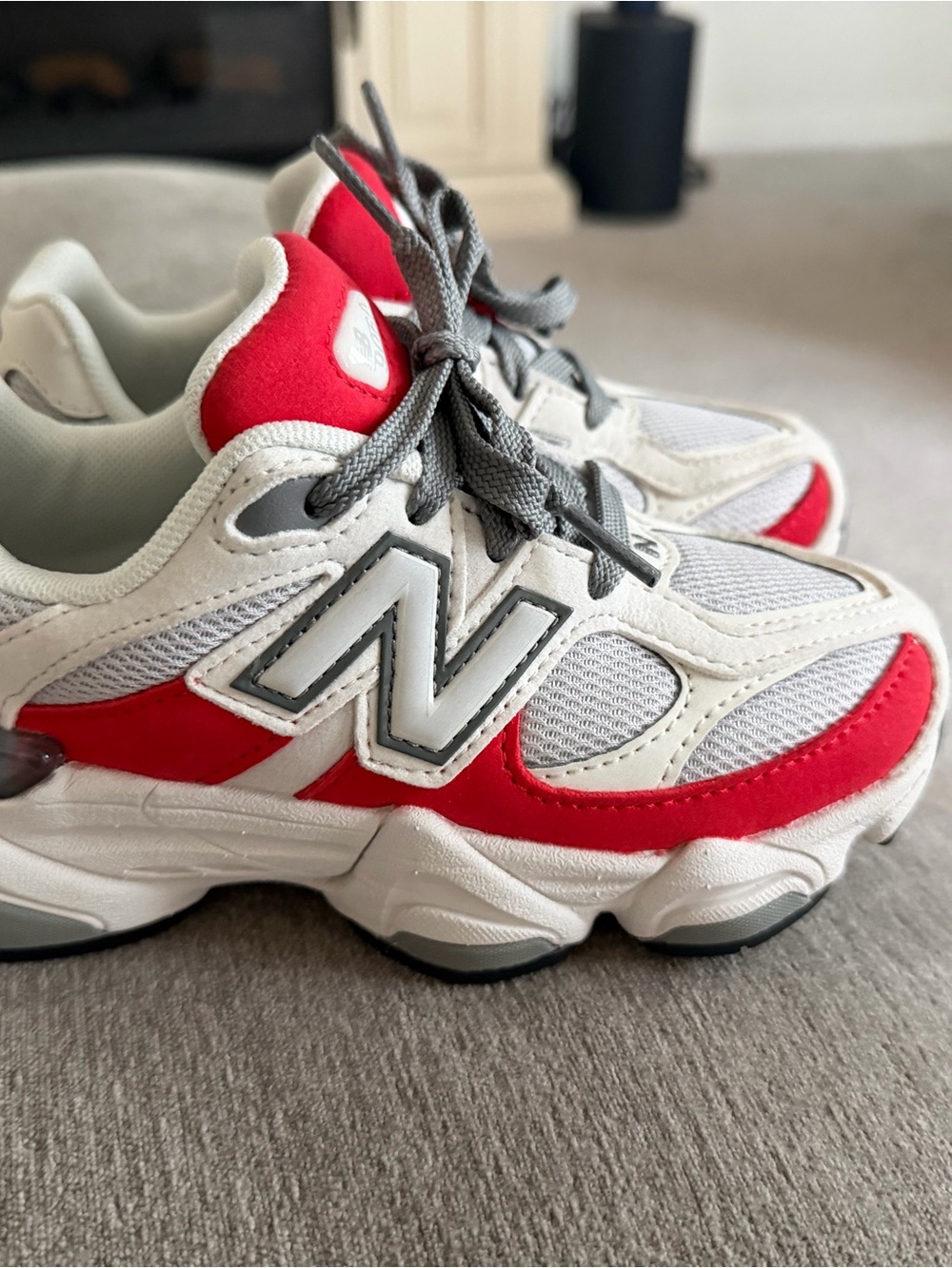 New Balance Kids White and Red Mesh Athletic Sneakers